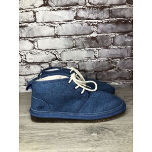 UGG Neumel Blue Fabric Fur WHT Lace Up Chukka Boots Men Sz 43EU/10M US 1117613